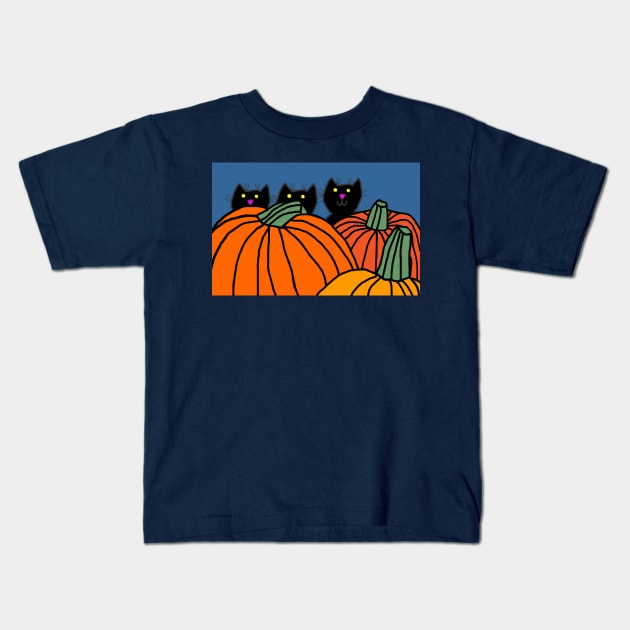 Kittens in the Pumpkin Patch with Blue Sky Kids T-Shirt by ellenhenryart